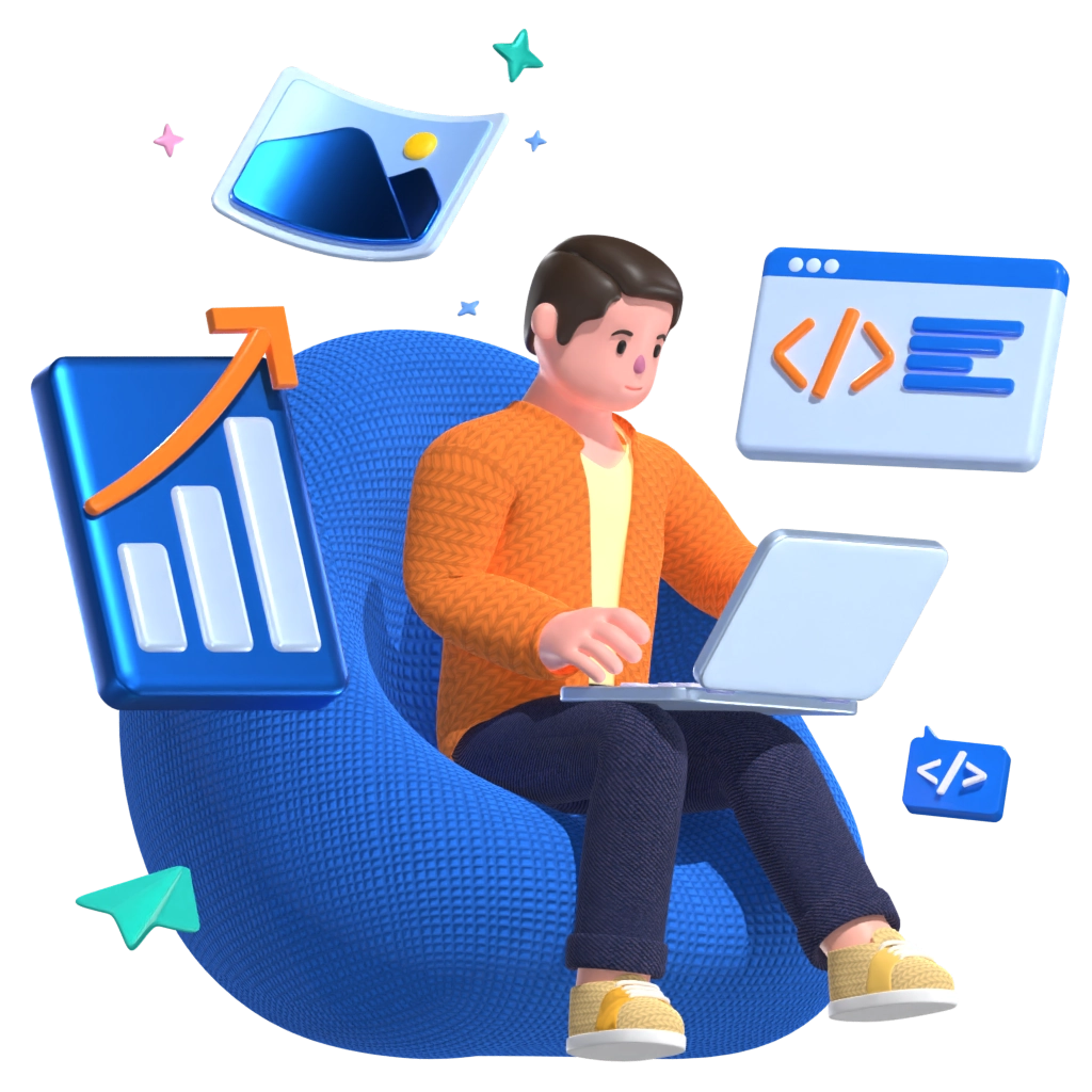 3D character doing coding stuff